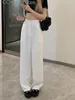 Damenhosen mit hoher Taille, Anzüge für Damen, koreanische Mode, solide, 2 Knöpfe, breite Beinhosen, Büro-Damen, lässig, in voller Länge