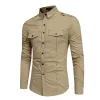 Safari skjorta 2 vändfickor khaki liten lapel med epaulet t-shirt långärmad 100% bomullsvinterhackning slitage skytte