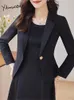 Werk Jurken Yitimuceng Effen 2 Stuk Sets Blazer Jurk Vrouwen 2024 Kantoor Dames Turn Down Kraag Lange Mouw Blazers Elegante pakken