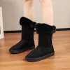 Stövlar Nya 2024 Fashion Platform Lamb Hair Snow Boots Women Winter High Tube Päls Integrerad varma plyschstövlar Kvinna Cotten skor Storlek 42