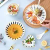 Plakalar Seramik Yemek Tabağı Japon El Çizilmiş Üç Izgara 1 Kişi Aile Kahvaltı Yağ düşürücü Nicel Bölücü