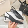 Sandalias de diseñador Zapatos de tacón alto puntiagudos Sandalias de tacón de gatito de 9 cm para mujer Zapatos de boda negros con bolsa para el polvo