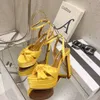 Aquazzura Cupido annodato sandali con plateau in raso cinturino alla caviglia tacco largo donna designer di lusso décolleté con tacco alto in pelle scarpe da sera per feste da sposa calzature di fabbrica