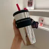 Water Bottles Glass Cup Female Office With Straw High Temperature Resistant Home Internet Famous Coffee Lid