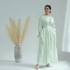 Ubranie etniczne 2 -częściowy satynowy zestaw Abaya Zestaw muzułmańskiego otwartego Abayas dla kobiet Dubai Elegancki indyk Kimono Inner Dress African Islamski zestaw
