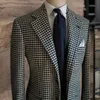 Houndstooth Business Blazer for Men Plaid Notched Lapel Suit Jacket Formal Male Fashion Coat 240304