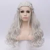 Peruki włosy syntetyczne włosy Daenerys targaryen peruki srebrne długi plonowany kostium cosplay królowa lolita peruka dla kobiet