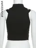 Boofeenaa Street Fashion Sexy Black Croped Tank Top See من خلال Mesh Patchwork Techwear Ocleveless tshirts for Women C87-EZ25 240314
