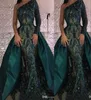 New Bling Emerald Green Sequined Mermaid Evening Dresses Wear Arabic One Shoulder Long Sleeves Sequins Overskirts Custom Party Pro5933447