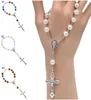 Pulsera de cuentas de Rosario Católico, brazaletes acrílicos de perlas de imitación cruzadas, pulsera de moda apta para recuerdos de fiesta 6266623