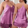 Tamanho grande 3xl-5xl mulheres pijamas terno nightwear com decote em v cinta camisola conjunto verão sexy pijamas solto lounge wear com shorts 240308