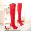 Boots Patent Leather Thigh High Boots Side Zip Back Lace Up Platform High Heels Over The Knee Boots Sexy Steel Pipe Dance Women Boots