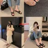 Leather Sandals Oran Women's Slippers Raising Girl~gd Version Diamond Square Head Beach Slippers for Womens Sandals for External Wear have logo 82WD