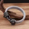 Fashion Vintage Viking Wolf Head Twisted Cable Cuff Bracelet For Men 316L Stainless Steel Punk Animal Bangles Biker Jewelry Gift 240315