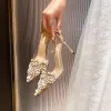 Pumpar maogu mode lyx kvinnor skor mode kvinnor bröllop sko hög klack 8 cm transparent båge 2023 spetsig tå stilett höga klackar