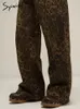Syiwidii imprimé léopard Y2k jean femmes surdimensionné jambe large pantalon en jean Streetwear Hip Hop Vintage ample Baggy jean de créateur 240312