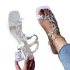 Nouveau strass papillon sandales pour été sandale femmes bout carré cristal talon épais Style fée Transparent talons hauts 240228