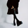 Kapcie czarne grube obcasy elastyczne mikro kolano wysokie buty dla kobiet w stylu punkowym jesienne zimowe grube platforma wysoka buty buty panie