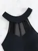 Kvinnors badkläder 2024 Black Net Sexig One Piece Baddräkter Stängda Push Up Swimming Wear Body Bathing Suit Beachwear Pool Bather