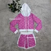 봄/여름 디자이너 숙녀 캐주얼 레터 인쇄 코트 후드 2 피스 블랙 핑크 럭셔리 2 조각 세트