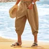 Pantalones para hombres Hombres Recortados Suave Transpirable Con Bolsillos De Parche De Cintura Elástica Pantalones Casuales De Longitud De Media Pantorrilla Para La Playa