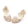 Moda criança sapato de couro verão lantejoulas princesa sapato cristal sandálias de salto alto sapatos criança vestidos menina mary jane sapatos 240307