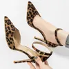 Sandals LIHUAMAO Suede Sex Leopard High Heel Slingbacks Ankle Strap Pointed Toe Pumps Ladies Shoes Wedding Party