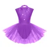 Stage Wear Enfants Filles Ballet Tutu Moderne Danse Lyrique Patinage Gymnastique Performance Dancewear Sans Manches Brillant Strass Robe Leotard