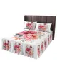 Sängkjol Pion Blomma lämnar elastisk utrustad sängöverdrag med kuddväskor Skydd Madrass Cover Bedding Set Sheet