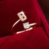 26 Engelska bokstäver Micro Set Zircon Fashion Women's Copper Plated 14k Öppen vanlig ring