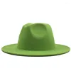 Beralar Erkek Kadınlar Geniş Brim Yün Kendi Caz ​​Fedora Şapkaları İngiliz Tarzı Trilby Partisi Resmi Panama Kapı Yeşil Sarı Elbise Şapkası 56-58-60cm