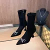 Boots 2021 New Stretch Lycra Women Ankle Boots Autumn Winter Comfortable Heeled Office Lady Shoes High heels Sock Boots 3442