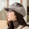 Ball Caps 2021 New Womens Wool Plaid Vintage Spring/Summer Navy Blue Cs Flat Top IC Beret UK News Boys Octagonal HatC24319