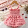 Robes de fille EWODOS bébé sans manches barboteuse robe couleur unie été ourlet brut froncé combinaison pour né enfant en bas âge vêtements mignons