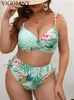 Costumi da bagno da donna VigoJany 2024 Patchwork con cinturino 2 pezzi Plus Size Bikini da donna a vita alta Push UP costume da bagno Backless Beach Chubby Bathing