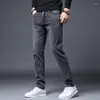 Mäns jeans 2024 Slim Straight Fashion Korean Elastic Cotton Four Seasons Denim Trousers Brand Clothing Classic Black Grey