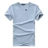 Men's Suits A2266 Plus Size T-Shirts Summer Casual V-Neck Breathable Brand T Shirt Men Short Sleeve Solid Color Cotton Tops Tees