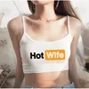 Canotte da donna MOGLIE Lettere divertenti Stampa Top corto sexy Camicie estive in cotone elastico senza maniche Canotta corta da donna