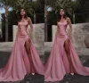 High Sexy Pink Split Evening Dresses with Detachable Skirt Strapless Mermaid Prom Party Gowns Arabic Vestidos Custom Made BC15337