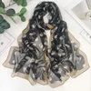 Scarves Magnolia Flower Print Scarf For Women Chiffon Georgette Bandana Silk Feeling Beach Sunscreen Thin Hijab Long Shawls Lady