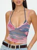 Kvinnors tankar Kvinnor Camisole ärmlös Vest Halter Top backless Patchwork Slim Fit Summer Sheer Topps Skin Friendly S-XL