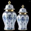 Bouteilles chinoises Vintage en porcelaine bleue et blanche, pot général, réservoir de stockage, ornements artisanaux au gingembre, décoration de la maison