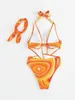 Women's Swimwear 2024 Orange Tie Dye Gradient One Piece Swimsuit Women Hollow Out Underwire Monokini Beach Bathing Suit Backless