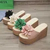 Slippers 2022 New 5 Inch Wedge Heels Appliques Flowers Platform Womens Cool Sandals Clog Shoes Fashion Open Toe Casual019VFZ H240322ZQ6J H240322