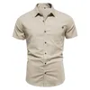 Mattor Social bomullsskjortor för män Singel Pocket Summer Designer Est Men's Short Sleeve Solid Color