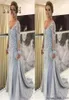 Silver Gray Mermaid Plus Size Mother of The Bride Dress V Neck Long Sleeves Lace Appliques Tulle Beads Sweep Train Party Evening G9176646