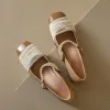 Pompalar Yeni Kadın Tasarımcı Ayakkabı Dantel İnciler Düğün Mary Janes Ayakkabı Kare Ayak Parmağı Beyaz Patent Deri Ayakkabıları Zapatos Mujer 1301N