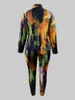 LW Plus Size Tie Dye Regular Fit Pants Set Shirt Collar Gradient Print Mönster Två bit outfit Casual Matching Suit for Women 240315