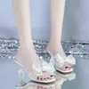 Scarpe eleganti Pantofole trasparenti per le donne 2024 Moda estiva Sandali firmati con nodo a farfalla rosa Tacchi trasparenti Plus Size 40 Donna H240325