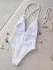 Damen-Bademode, weiße Blume, sexy Bikini, Damen-Trend-Badeanzug, schulterfrei, Badeanzüge, tiefer V-Monokini, Biquini-Badeanzug, Body